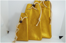 風水　金色　玉つき　皮袋　中　18×11